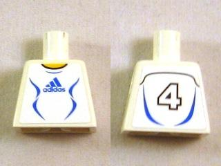 Torso Soccer Adidas Logo, White and Blue No.4 Pattern (Stickers)