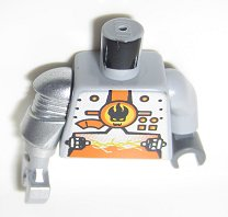 Torso Agents Villain Magma Silver Front Panel Pattern / Light Bluish Gray Arm and Dark Bluish Gray Hand Left / Metallic Silver Mech Arm and Claw Right