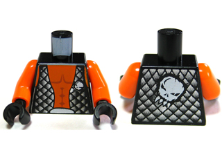 Torso Alien with Orange Skin and Black Open Vest with Alien Head on Front and Back Pattern / Orange Arms / Black Hands