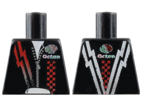 Torso Leather Jacket with Silver Zipper, Red Lightning Bolt and Checkered Stripes, and Faded Octan Logo Pattern