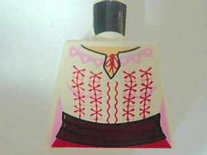 Torso Indiana Jones Female Blouse with Red and Bright Pink Embroidery Pattern