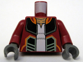 Torso SW Open Jacket with Black, Orange and Sand Green Lines and Pony Tails on Back Pattern (Hondo Ohnaka) / Dark Red Arms / Dark Bluish Gray Hands