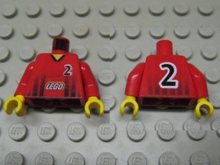 Torso Soccer Black Fading Stripes and Number 2 Front and Back, LEGO Logo on Front Pattern / Red Arms / Yellow Hands