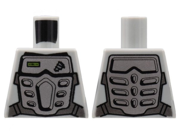 Torso Power Miners Silver Body Armor Front and Back, Drill on Upper Left Pattern