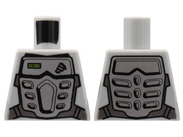 Torso Power Miners Silver Body Armor Front and Back, Drill on Upper Left Pattern