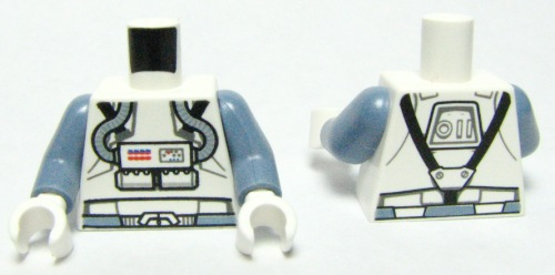 Torso SW Clone Pilot with Sand Blue Hoses and Belt, Black Straps Pattern / Sand Blue Arms / White Hands