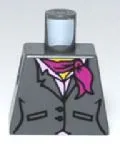 Torso Female Suit Jacket with Buttons and Pockets over Bright Pink Shirt with Collar, Magenta Scarf, Yellow Neck Pattern
