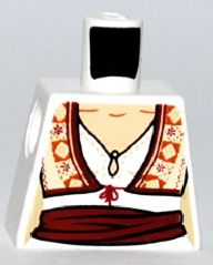 Torso Female Blouse with Keyhole Neckline, Ornate Vest and Dark Red Sash Pattern