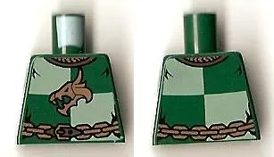 Torso Castle Kingdoms Gold Dragon Head and Chain Belt on Sand Green and Dark Green Quarters Pattern