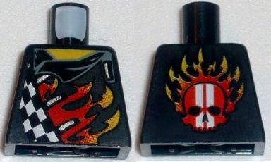 Torso World Racers - Checkered Pattern with Flames on Front, Flames and Red Skull with White Stripes on Back