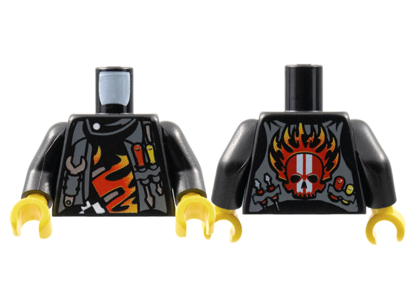 Torso World Racers - Vest and Tools on Front, Skull and Flames on Back Pattern / Black Arms / Yellow Hands