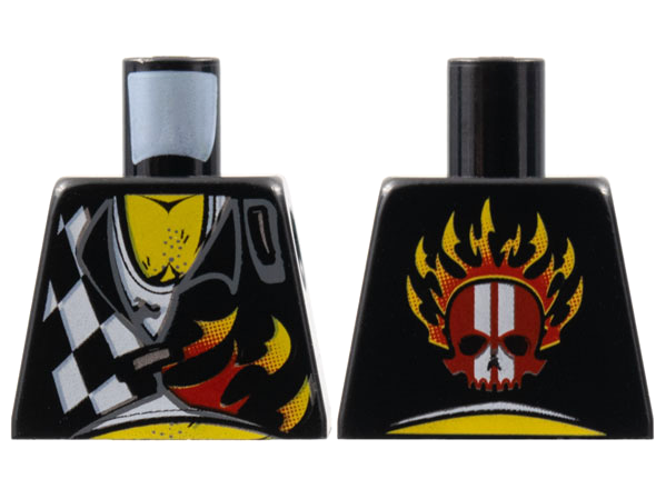 Torso World Racers - Checkered Pattern with Flames, Chest Hair on Front, Skull on Back