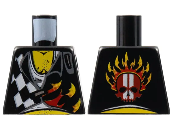 Torso World Racers - Checkered Pattern with Flames, Chest Hair on Front, Skull on Back