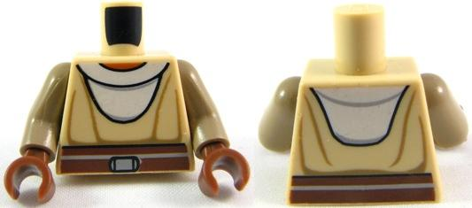 Torso SW Jedi Robe, White Undershirt & Reddish Brown Belt Pattern (Nahdar Vebb) / Dark Tan Arms / Reddish Brown Hands