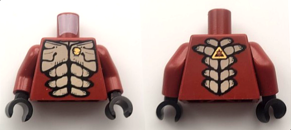Torso Tan Chest and Abdomen Exoskeleton Segments, Gold Skull Pin, Triangle Logo on Back Pattern / Dark Red Arms / Black Hands