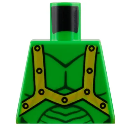 Torso Alien Dark Green Muscles Outline, Bright Light Orange and Yellow Harness Straps Pattern