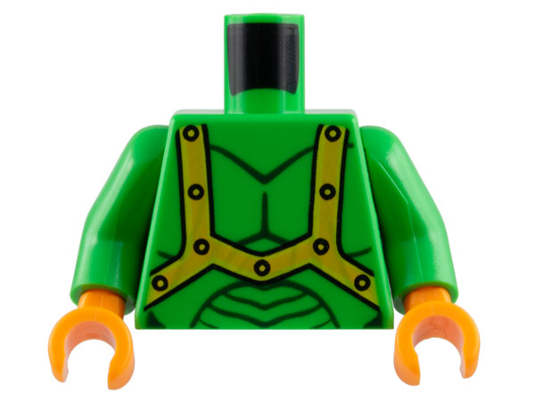 Torso Alien Dark Green Muscles Outline, Bright Light Orange and Yellow Harness Straps Pattern / Bright Green Arms / Orange Hands