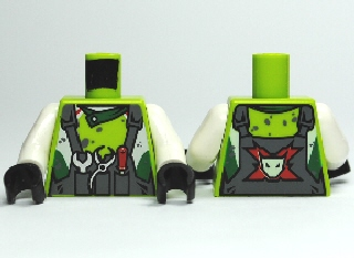 Torso World Racers - Dark Bluish Gray Overalls with Tools Pattern / White Arms / Black Hands