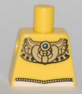 Torso Ancient Egyptian Gold Collar with Blue Jewel and White Belt Pattern