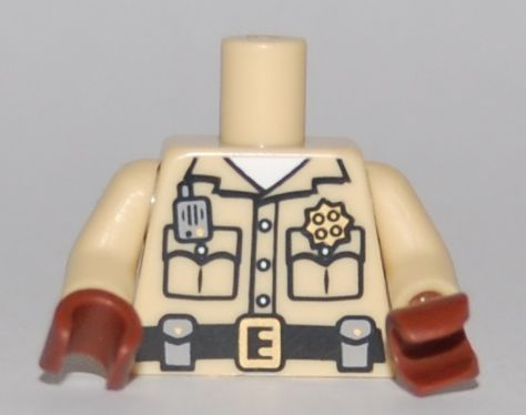 Torso Shirt Button Down with Pockets, Radio, Badge and Belt Pattern / Tan Arms / Reddish Brown Hands