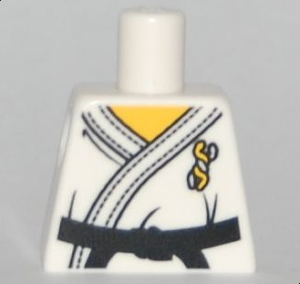 Torso Karate Uniform with Twisted Snakes Logo, Black Belt with Knot, Yellow Neck Pattern