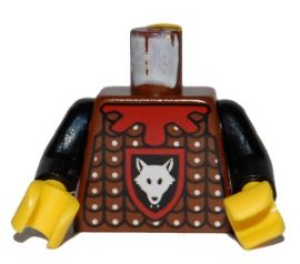 Torso Castle Knights Kingdom Wolf Head, Studded Armor, Red Collar Pattern / Black Arms / Yellow Hands
