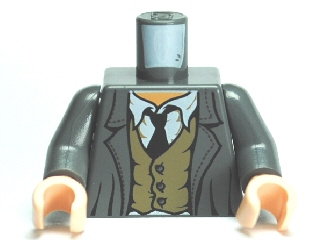 Torso Harry Potter Jacket with Rumpled Vest and Tie Pattern / Dark Bluish Gray Arms / Light Nougat Hands