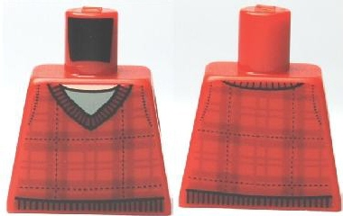 Torso Plaid Sweater with V-Neck Collar and Dark Red Lines over Light Bluish Gray Shirt, Light Nougat Neck Pattern