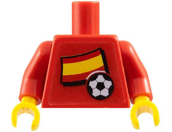 Torso Soccer Red/White Team, Spanish Flag Sticker Front, Black Number Sticker Back Pattern (specify number in listing) / Red Arms / Yellow Hands