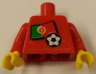 Torso Soccer Red/White Team, Portuguese Flag Sticker Front, Black Number Sticker Back Pattern (specify number in listing) / Red Arms / Yellow Hands
