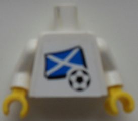 Torso Soccer White/Blue Team, Scottish Flag Sticker Front, Black Number Sticker Back Pattern (specify number in listing) / White Arms / Yellow Hands