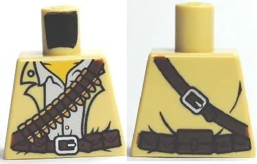 Torso Jacket Open over White Safari Shirt, Dark Brown Belt and Crossbelt Bandolier with Pouches, Silver Buckles and Copper Bullets, Yellow Neck Pattern