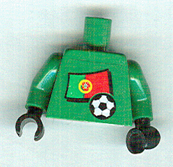 Torso Soccer Portuguese Goalie, Portuguese Flag Sticker Front, White Number Sticker Back Pattern (specify number in listing)  / Green Arms / Black Hands
