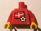 Torso Soccer Red/White Team, Danish Flag Sticker Front, Black Number Sticker Back Pattern (specify number in listing) / Red Arms / Yellow Hands
