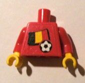 Torso Soccer Red/White Team, Belgian Flag Sticker Front, Black Number Sticker Back Pattern (specify number in listing) / Red Arms / Yellow Hands