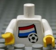 Torso Soccer White/Blue Team, Dutch Flag Sticker Front, Black Number Sticker Back Pattern (specify number in listing) / White Arms / Yellow Hands