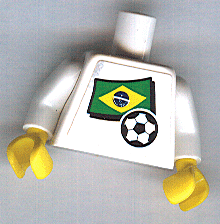 Torso Soccer White/Blue Team, Brazilian Flag Sticker Front, Black Number Sticker Back Pattern (specify number in listing) / White Arms / Yellow Hands