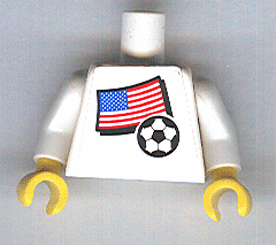 Torso Soccer White/Blue Team, United States of America (USA) Flag Sticker Front, Black Number Sticker Back Pattern (specify number in listing) / White Arms / Yellow Hands