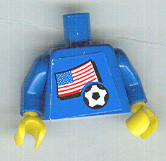Torso Soccer Blue/White Team, United States of America (USA) Flag Sticker Front, Black Number Sticker Back Pattern (specify number in listing) / Blue Arms / Yellow Hands