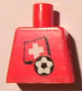 Torso Soccer Red/White Team, Swiss Flag Sticker Front, Black Number Sticker Back Pattern (specify number in listing)