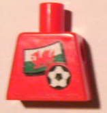 Torso Soccer Red/White Team, Welsh Flag Sticker Front, Black Number Sticker Back Pattern (specify number in listing)