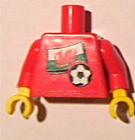 Torso Soccer Red/White Team, Welsh Flag Sticker Front, Black Number Sticker Back Pattern (specify number in listing) / Red Arms / Yellow Hands