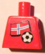 Torso Soccer Red/White Team, Norwegian Flag Sticker Front, Black Number Sticker Back Pattern (specify number in listing)