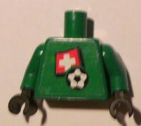 Torso Soccer Swiss Goalie, Swiss Flag Sticker Front, White Number Sticker Back Pattern (specify number in listing) / Green Arms / Black Hands