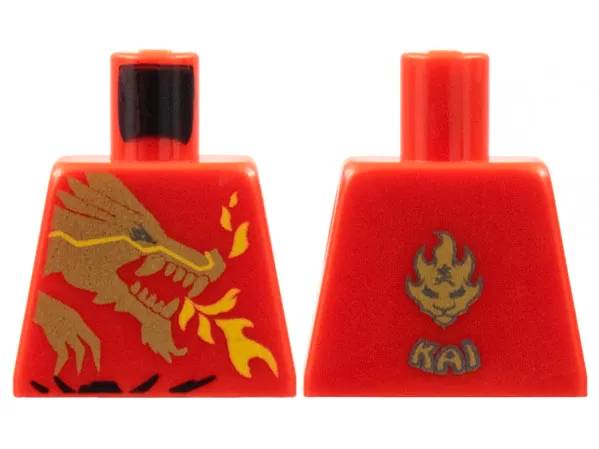 Torso Ninjago Gold Dragon Head and Flames Front and 'Kai' Back Pattern