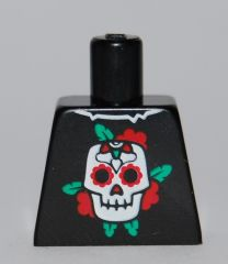 Torso Shirt with Torn Collar, White Skull, Red Flowers, and Green Leaves Pattern