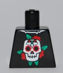 Torso Shirt with Torn Collar, White Skull, Red Flowers, and Green Leaves Pattern