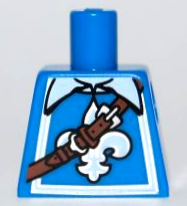 Torso Shirt with White and Silver Fleur-de-lis and Border over Undershirt with Collar, Reddish Brown Strap with Buckle Pattern