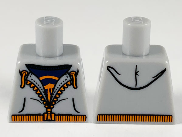 Torso Jacket Hoodie with Orange Zipper, Drawstrings, and Waistband over Dark Blue T-Shirt Pattern