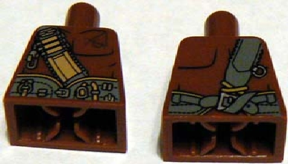 Torso PotC Bare Chest with Dark Tan and Dark Bluish Gray Belts Pattern